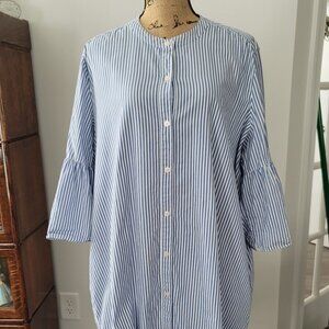 GAP Ladies Blue & White Striped Shirt Dress XXL _ with Bell Sleeves